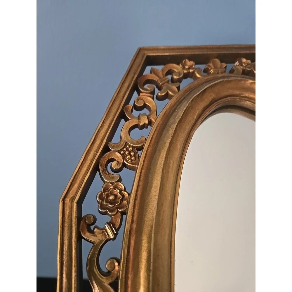 Vtg MCM Hollywood Regency Gold Octagon Wall Mirror Syroco Long Skinny Ornate '64